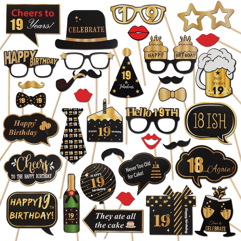 LINGTEER Happy 19th Birthday Party Photo Booth Props,Cheers to 19th Birthday Nineteen Years Old Bday Party Centerpieces Props Decorations Sign. - Image 1